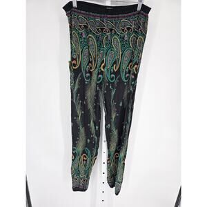 Bohemian Island Womens Free Size Harem Pants Black Paisley Print Boho